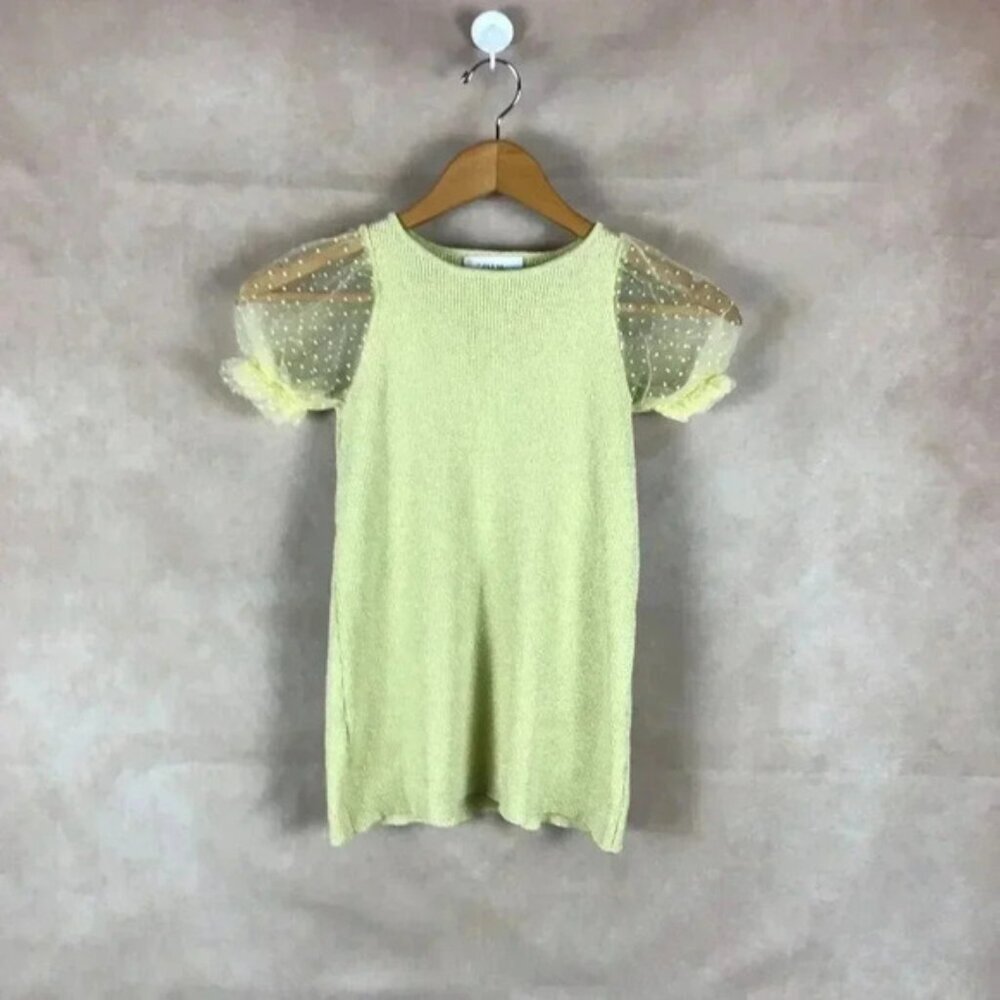 ZARA Polka Dot Puff Sleeve Metallic Rib Top Size 6 - Picture 5 of 7